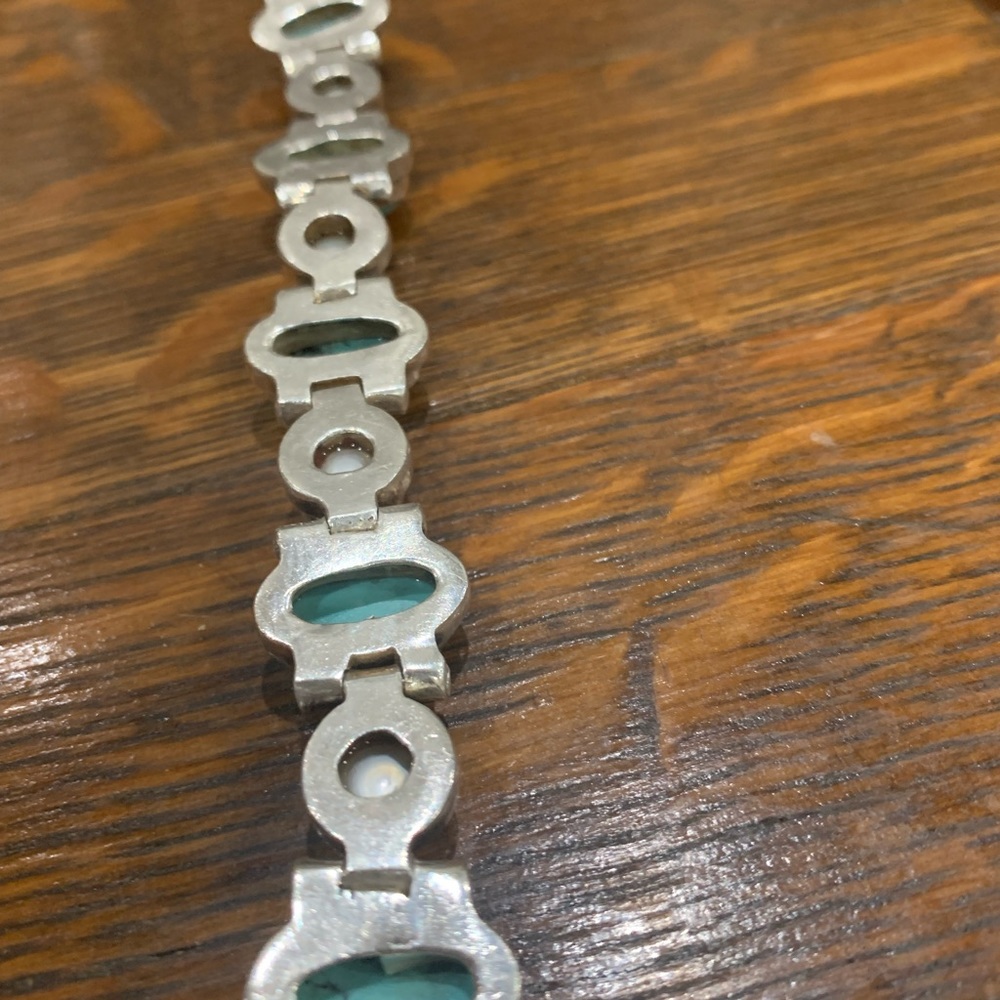 Vintage pearl and turquoise sterling silver bracelet - Picture 3 of 12